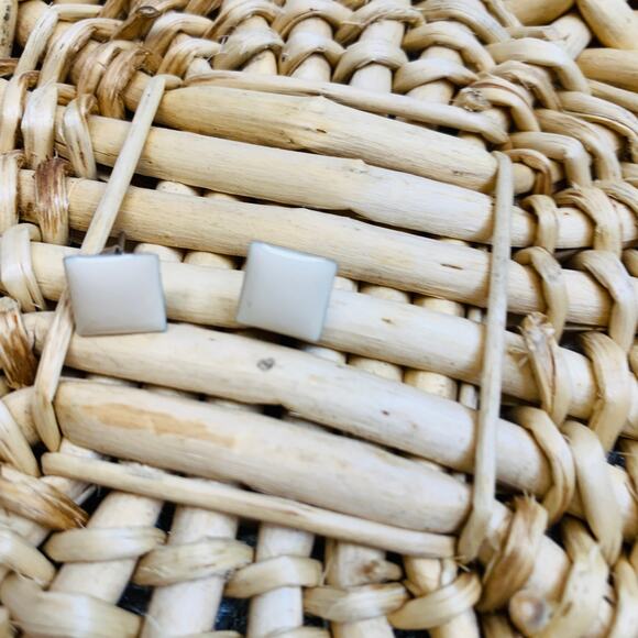 Cream Square Enamel Post Earrings 5/16 diameter - Picture 1 of 3